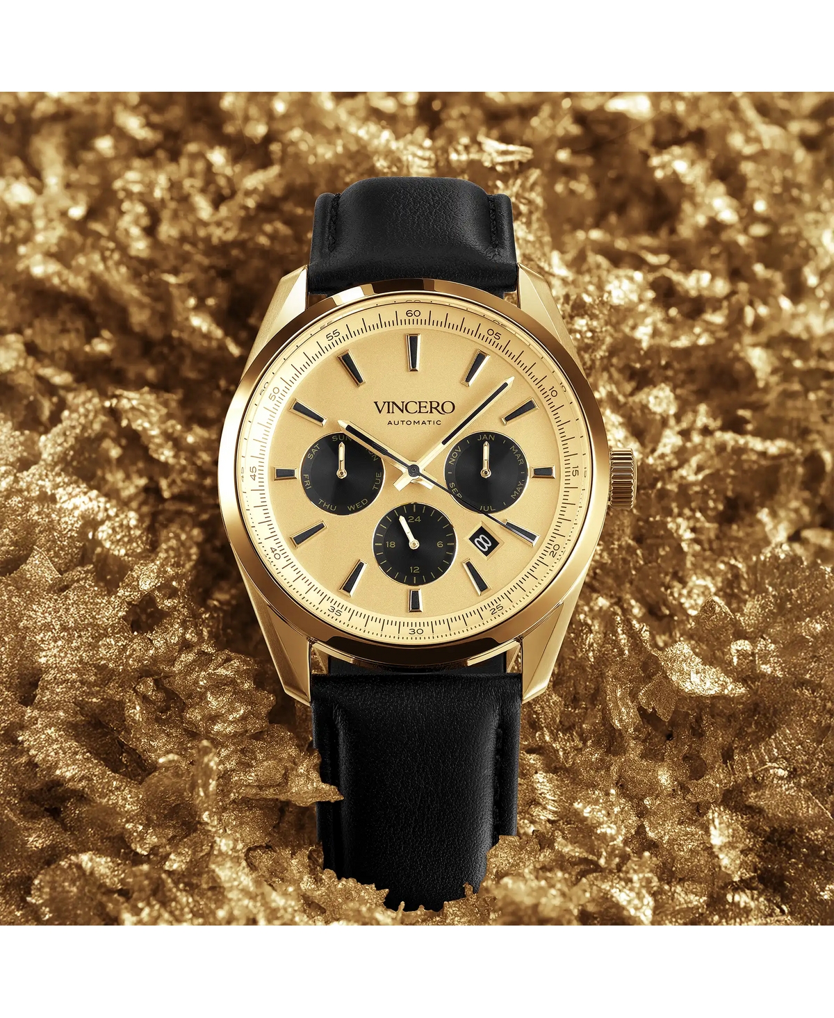 Vincero Mens Quartz Watch Apex Golden Panda 42mm