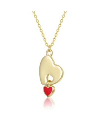 14K Gold Plated with Floating Red With Heart Pendant Necklace For Kids
