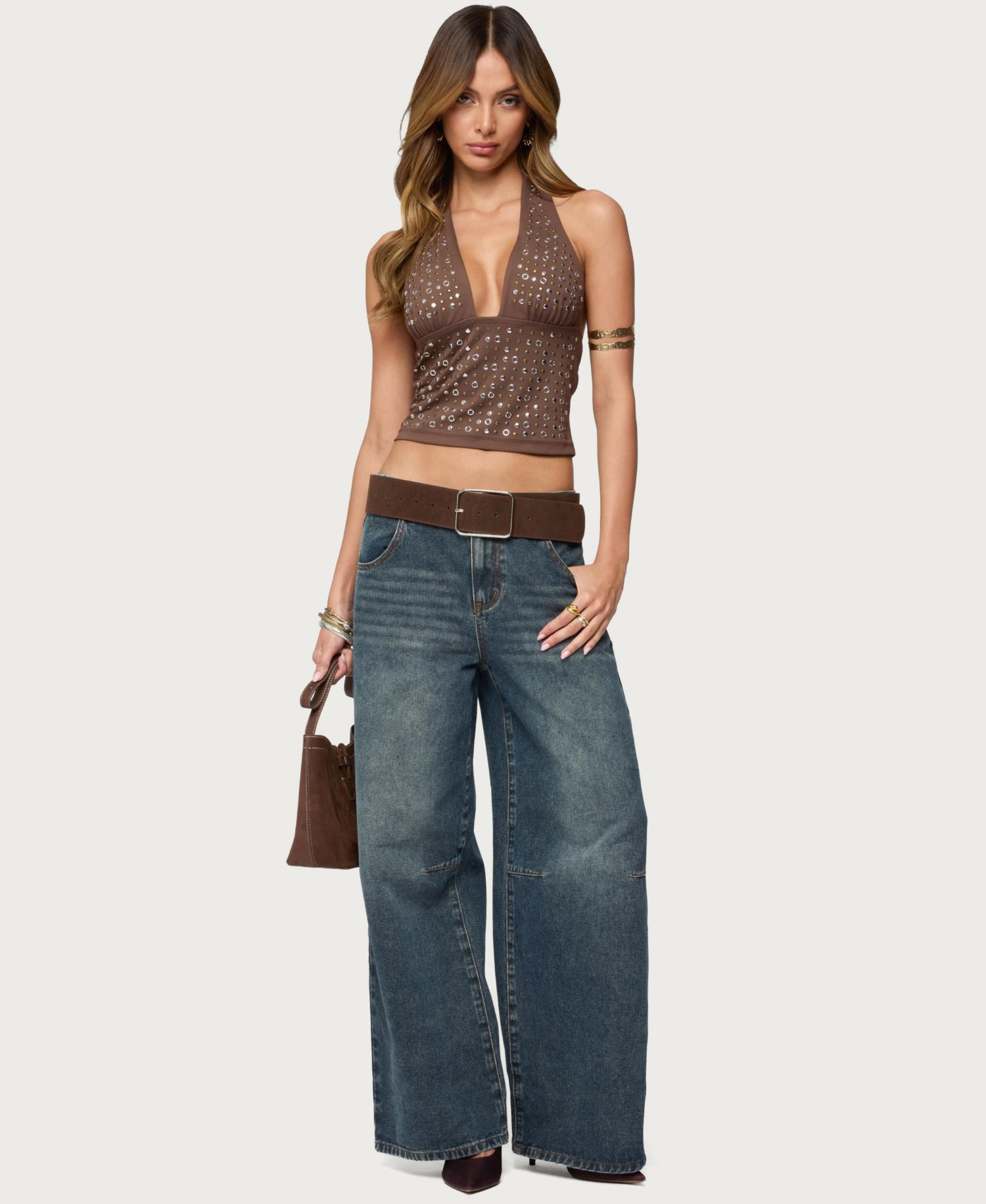 Women's Jackie Stud and Grommet Halter Top
