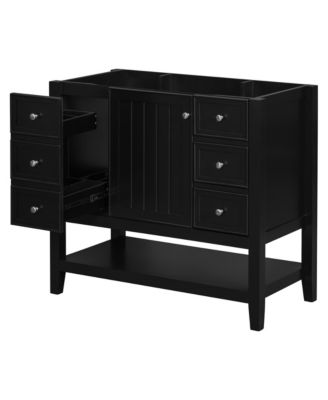 36 Inch Bathroom Vanity without Sink Black Cabinet Base Only One Cabinet and Three Drawers Freestanding Storage Organizer