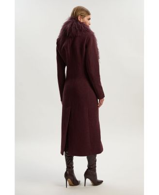 Women's Wool Detachable Collar Midi Coat