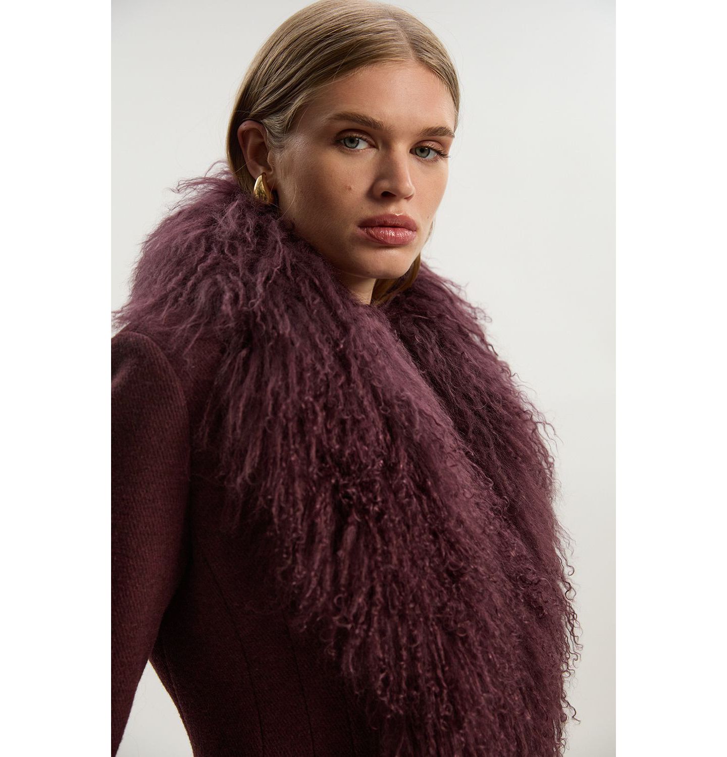 Женское пальто Karen Millen Wool Detachable Collar Midi, цвет: Бордовый — фото 3