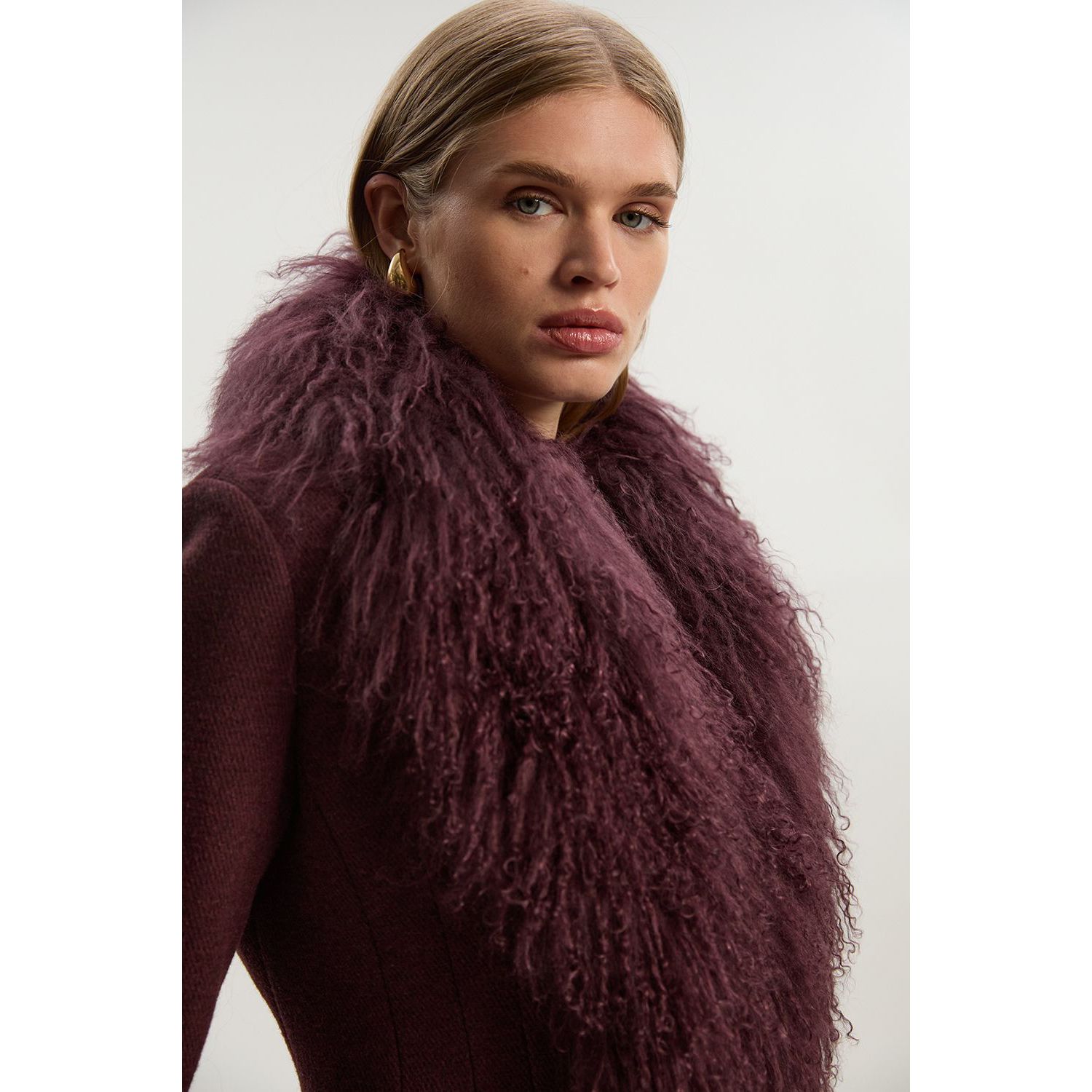 Women's Wool Detachable Collar Midi Coat