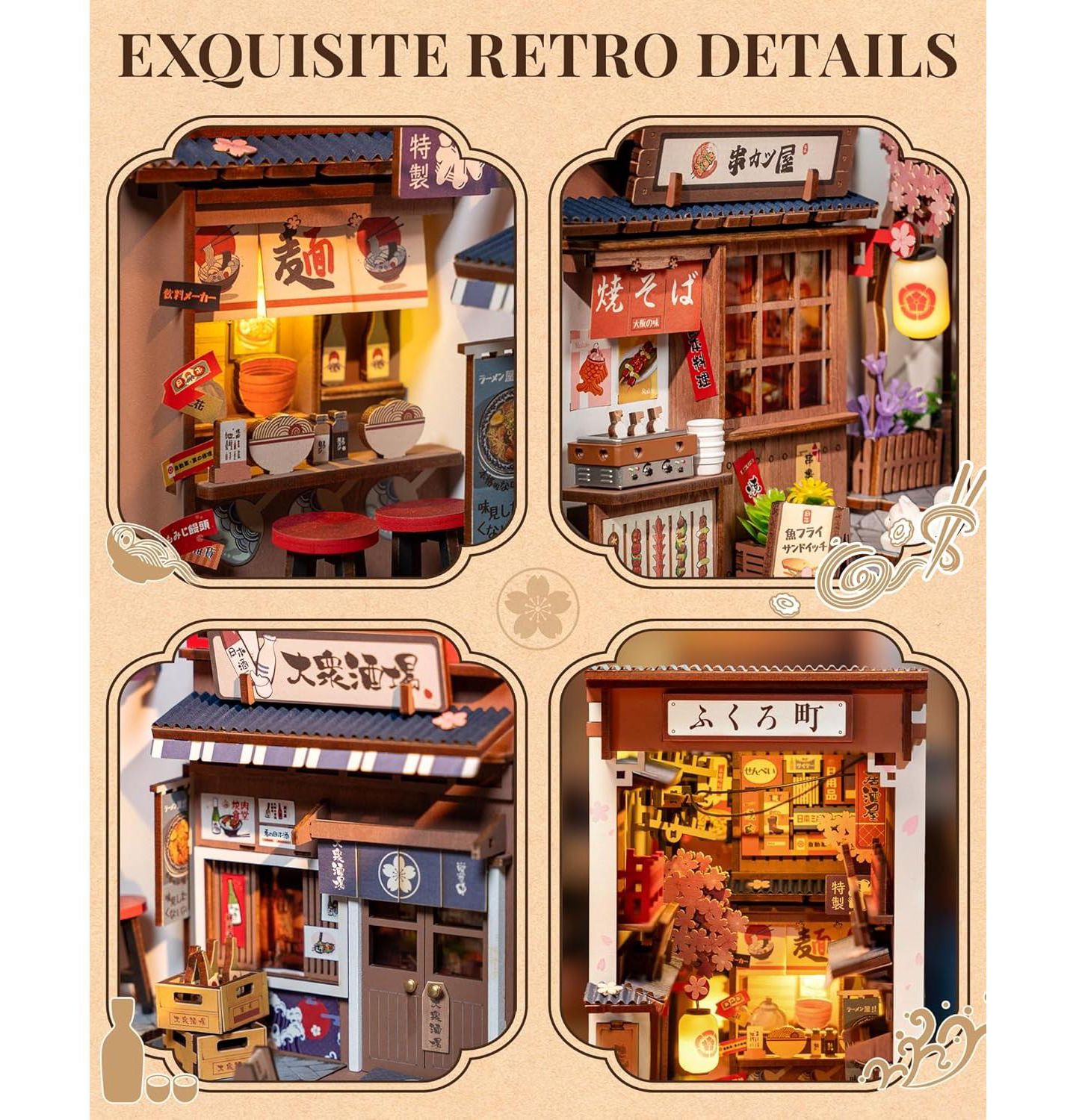 Деревянный 3D-пазл-подставка для книг Robotime Sakura Wine Alley, 249 деталей, от 14 лет — фото 7