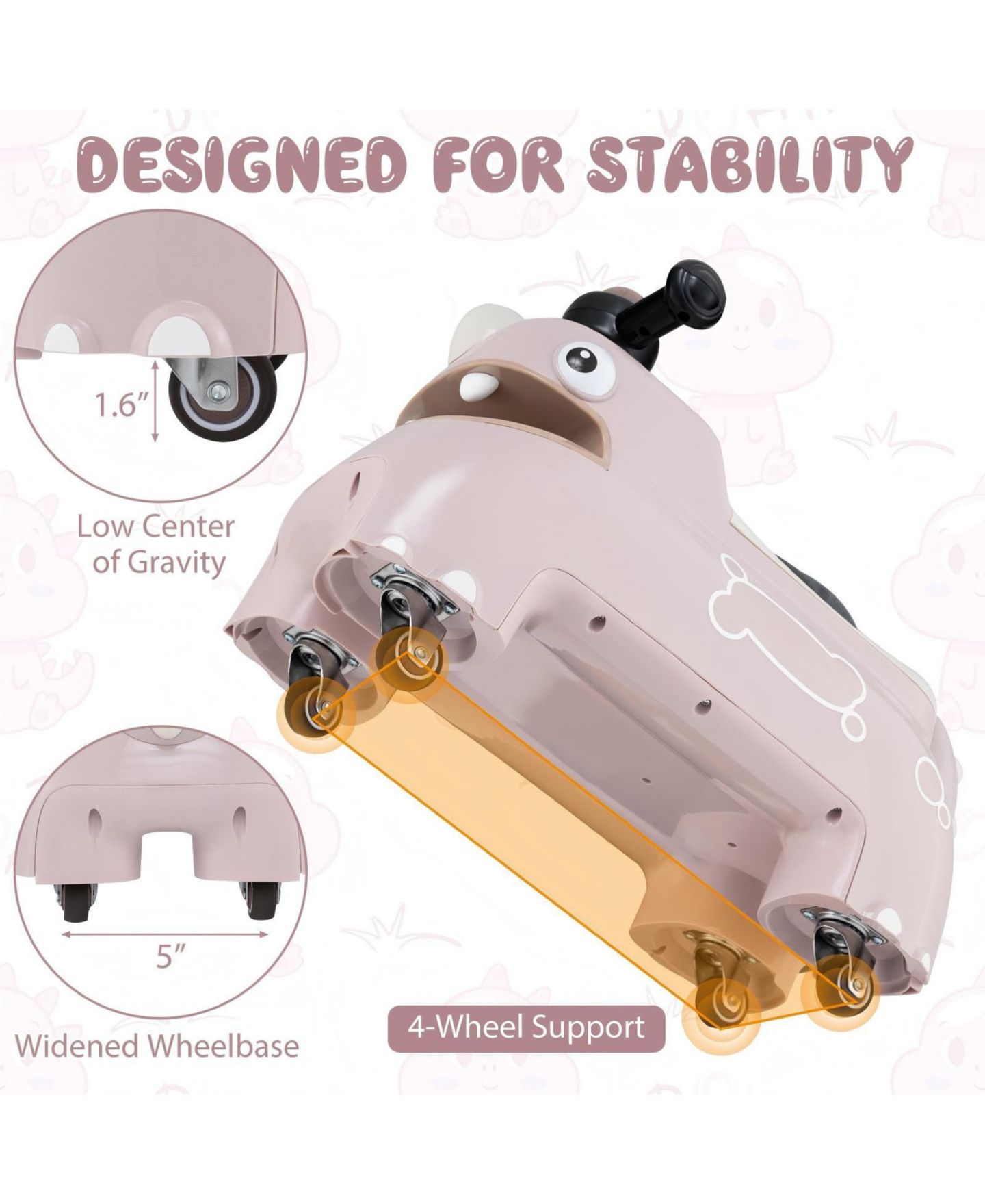 Детская игрушка HONGGE Toddler Ride-On Sliding Car with Lights and Music, Ages 18 Months+, цвет: Розовый — фото 7