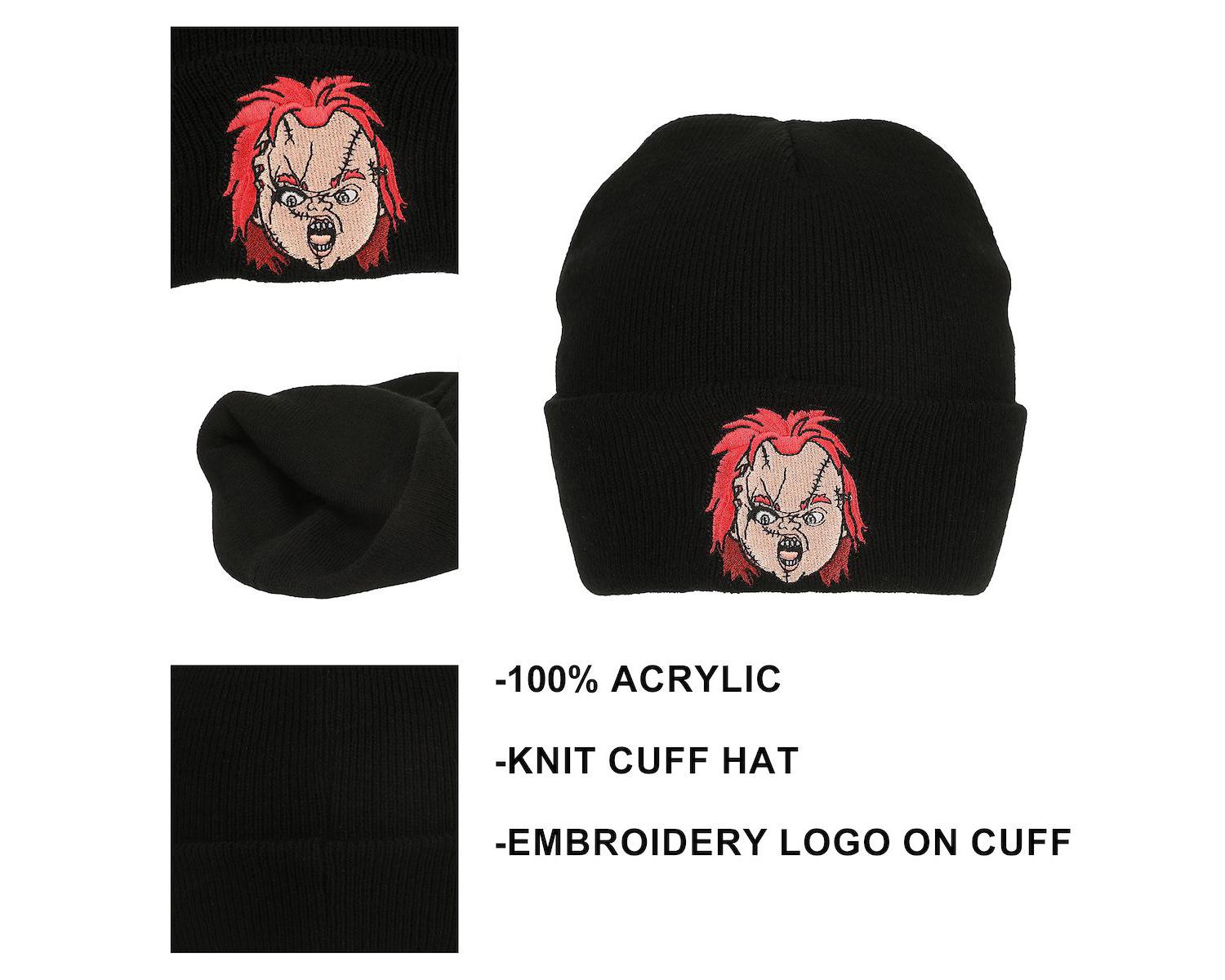 Men's Embroidery Black Acrylic Knit Standard Cuff Beanie