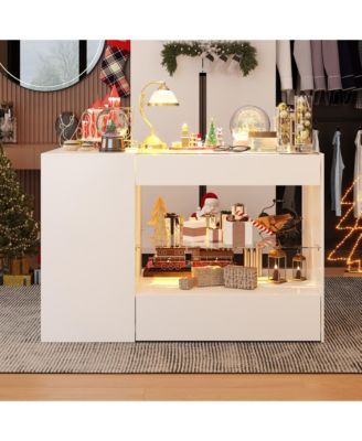 Glass Top 8-Drawers Dresser ,Display Cabinet,Manicure Nail Table,Bedroom/Kitchen Island,Makeup Table