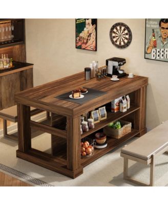 Kitchen Island with 3 Shelves, 55 Inches Width Kitchen Shelf with Large Worktop