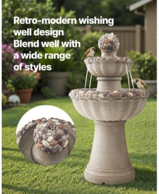 Outdoor 2-Tier Rock Base Water Fountain for Garden or Patio