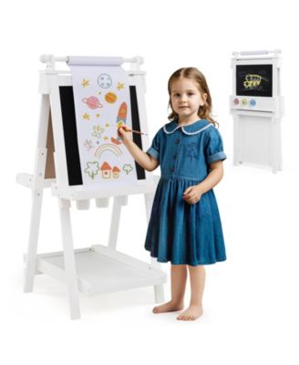 3-in-1 Kids Art Easel with Chalkboard, Magnetic Whiteboard, and Paper Roll