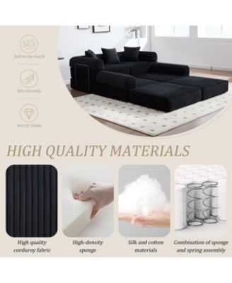 Convertible Folding Sofa Bed with Pillow Back Handrail and Memory Foam