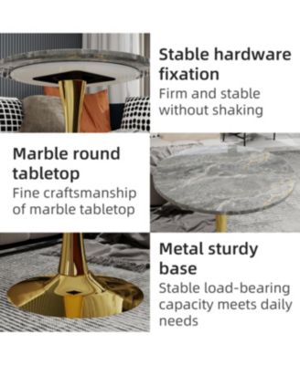 Gold 27.6" Mid-Century Modern Dining Table with Round Marble Top