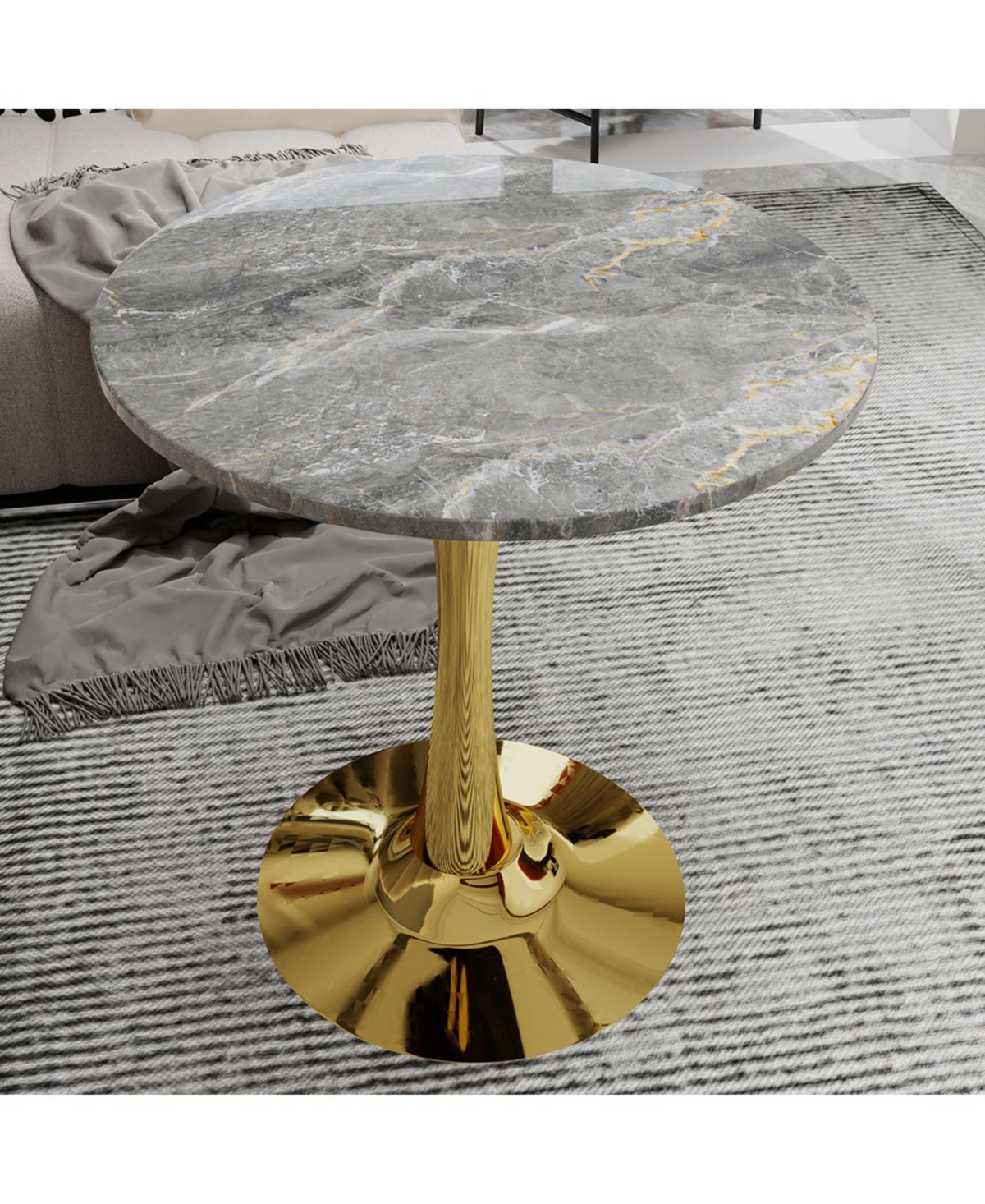 Streamdale Gold 27.6" Mid-Century Modern Dining Table with Round Marble Top