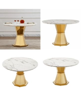 Streamdale 47" Round Marble Dining Table with Gold Stainless Steel Base
