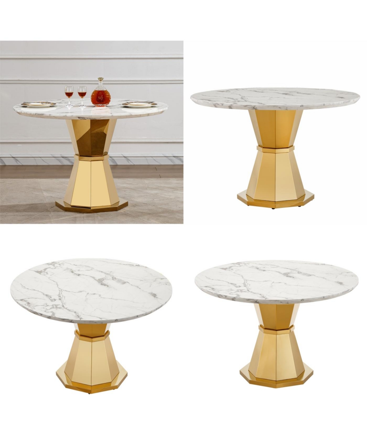 Streamdale Furniture Streamdale 47" Round Marble Dining Table with Gold Stainless Steel Base