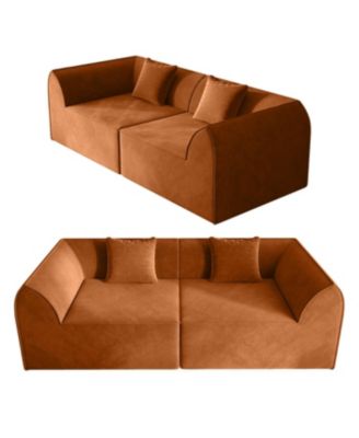 Compressed Memory Foam Sofa with Pillow 2-Seater Lounger Daybed, Orange