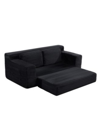 Streamdale Corduroy Cloud Double Sofa, 2-in-1 Convertible Sofa Bed, Black