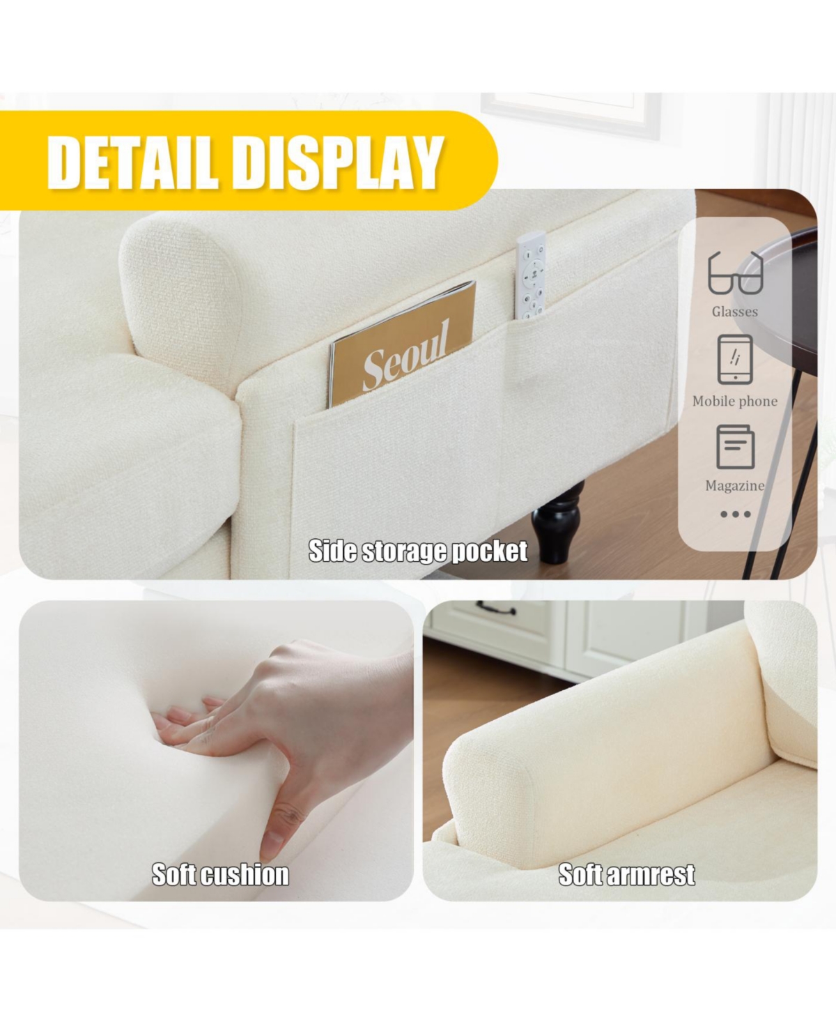 Streamdale Furniture Modern Minimalist Chenille Chaise Lounge Recliner Sofa with Armrests & Storage