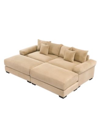 Streamdale 92" Oversized Cloud Modular Sectional Couch, Soft Corduroy, 2 Ottomans, Camel