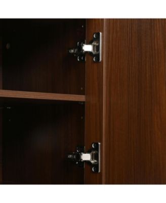 Farmhouse Black Wooden TV Stand with Sliding Tambour Door & Golden Handle