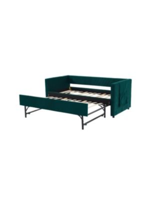 Streamdale Twin Upholstered Daybed with Trundle, USB, Side Pockets, Emerald