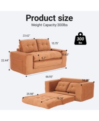 Orange Corduroy Loveseat Sofa Bed with Memory Foam - No Assembly, Convertible (Orange)