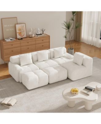 135.4" 6-Piece U-Shaped Sleeper Modular Sectional Sofa Bed Chaise, Ivory