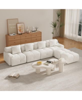 135.4" 6-Piece U-Shaped Sleeper Modular Sectional Sofa Bed Chaise, Ivory