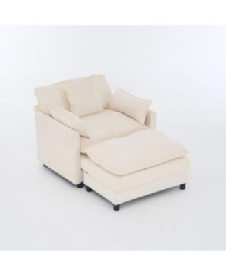 Streamdale Modern Accent Chair with Ottoman, Chenille Upholstered Armchair, Beige