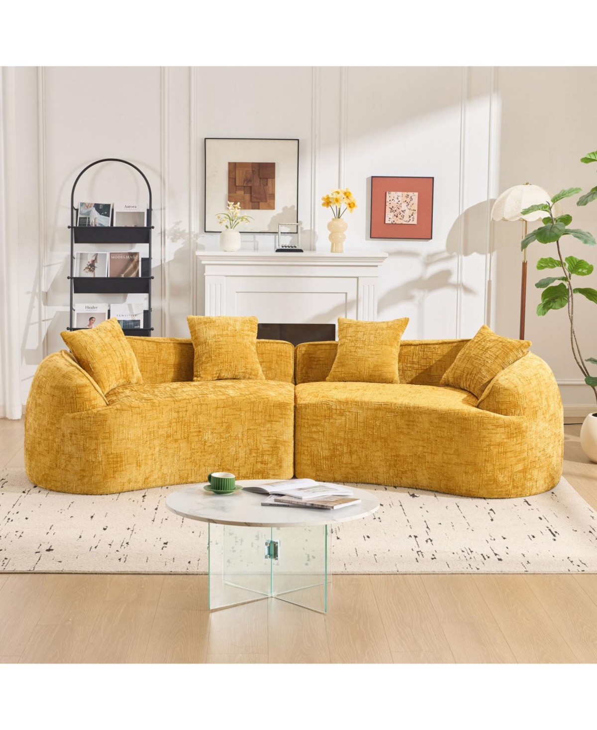Streamdale Furniture Streamdale Yellow Curved Compressed Sofa - Nordic Design for Living Room