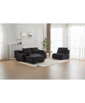 Modern Memory Foam Compressed Sofa, Large Sectional Couch, Pet-Friendly, Black