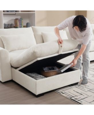 Big Deep Seat U-Shaped Corduroy Sectional Couch, Beige