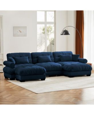 Streamdale U Shape Modular Sectional Sofa Couch with Two Ottomans, Blue