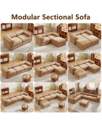 Modern 6-Piece Modular Sectional Sofa with Storage - Camel Chenille