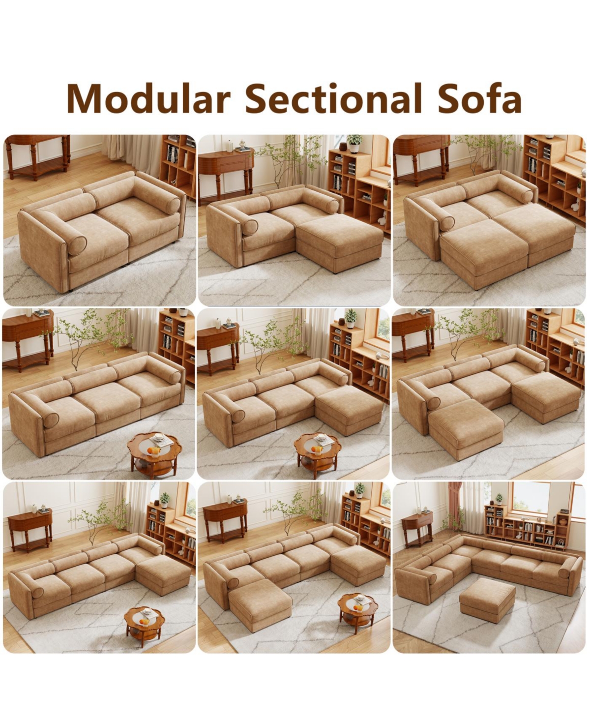 Streamdale Furniture Modern 6-Piece Modular Sectional Sofa with Storage - Camel Chenille
