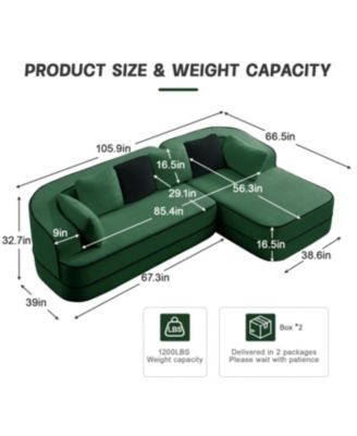 Streamdale Green Teddy Fabric L-Shaped Chaise Sofa - No Assembly, Fluffy Comfy Couch
