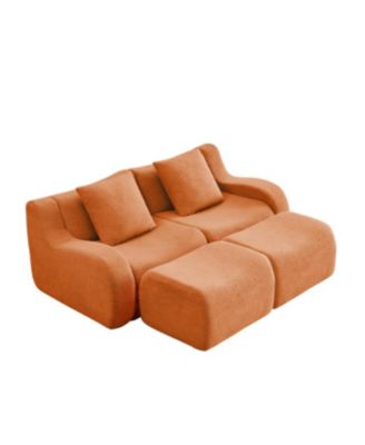 Soft Teddy Fabric Boneless Sofa, Anti-Slip, Curved Armrests, Ergonomic Support, Orange