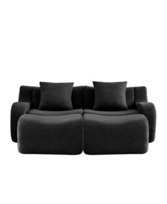 Soft Teddy Fabric Boneless Sofa, Anti-Slip, Curved Armrests, Black