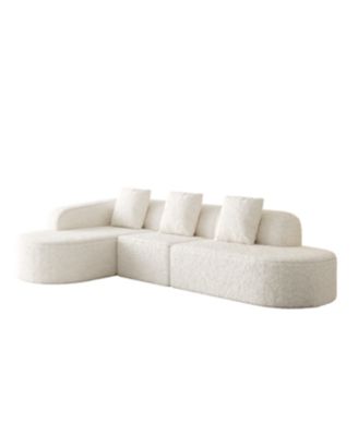 Streamdale L-shaped curved modular sofa, modern lychee-textured polyester, curved backrest with 3 pillows