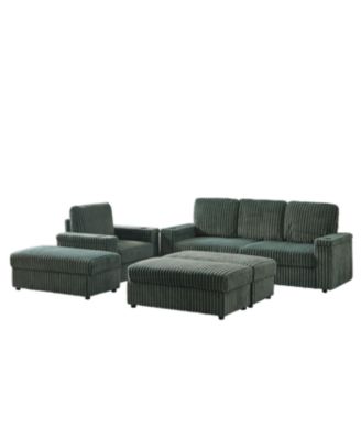 Streamdale Corduroy 3-Seater Sofa with Cup Holders for Living Room