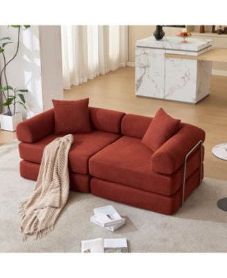 Modular Sofa Bed for Apartment, Convertible Sofa Bed, Corduroy, Ancora Red