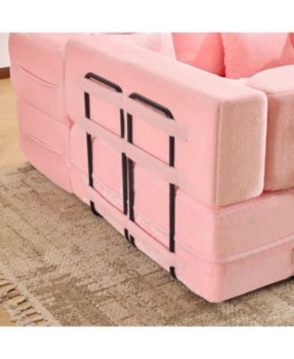 71-inch folding sofa bed, plush, high-density foam, convertible, floor sofa, pink