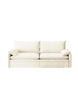 Streamdale 4-Seat Chenille Convertible Sleeper Sofa with Storage, USB & 2-in-1 Pillow - Beige/White