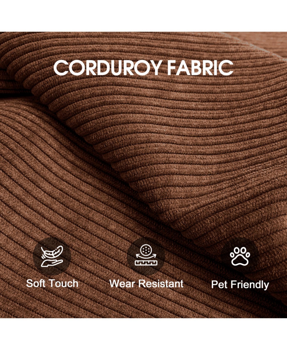 Streamdale Furniture Streamdale Corduroy Compression Sofa Bed with Pillow Back Support, Brown