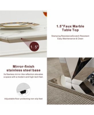 Streamdale Marble Dining Table for 6, 70" Rectangle Faux Marble Kitchen Table with Stainless Steel Base