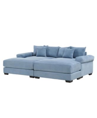 82.6" Oversized Cloud Modular Sectional Couch, Soft Corduroy, Ottoman, Blue
