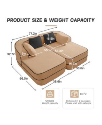 Camel Teddy Fabric Boneless Sofa with Double Chaises