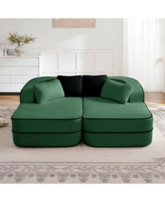 Streamdale Green Teddy Fabric Boneless Sofa with Double Chaises