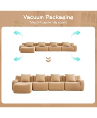 L-Shaped 4-Seat Boneless Sofa, Teddy Fabric, No Assembly, Camel