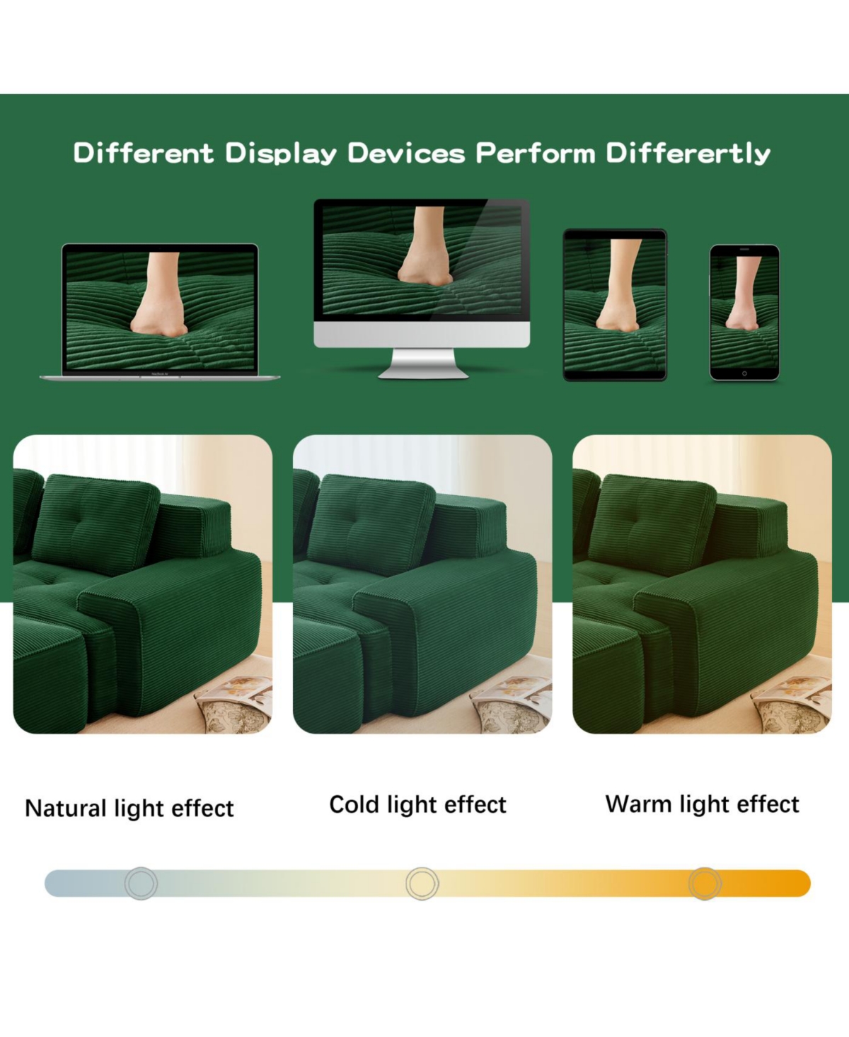 Streamdale Furniture Streamdale Modern U-Shaped Corduroy Sectional Sofa with Ottoman, Green